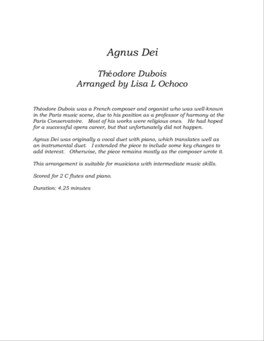Agnus Dei for Flute Duet and Piano Flute Duet scores gallery preview page 4