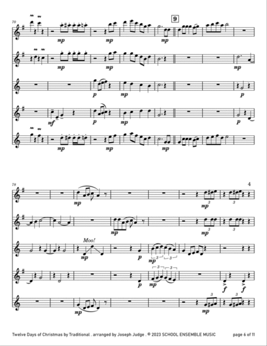 Twelve Days Of Christmas for Saxophone Quartet in Schools Saxophone Quartet scores gallery preview page 6