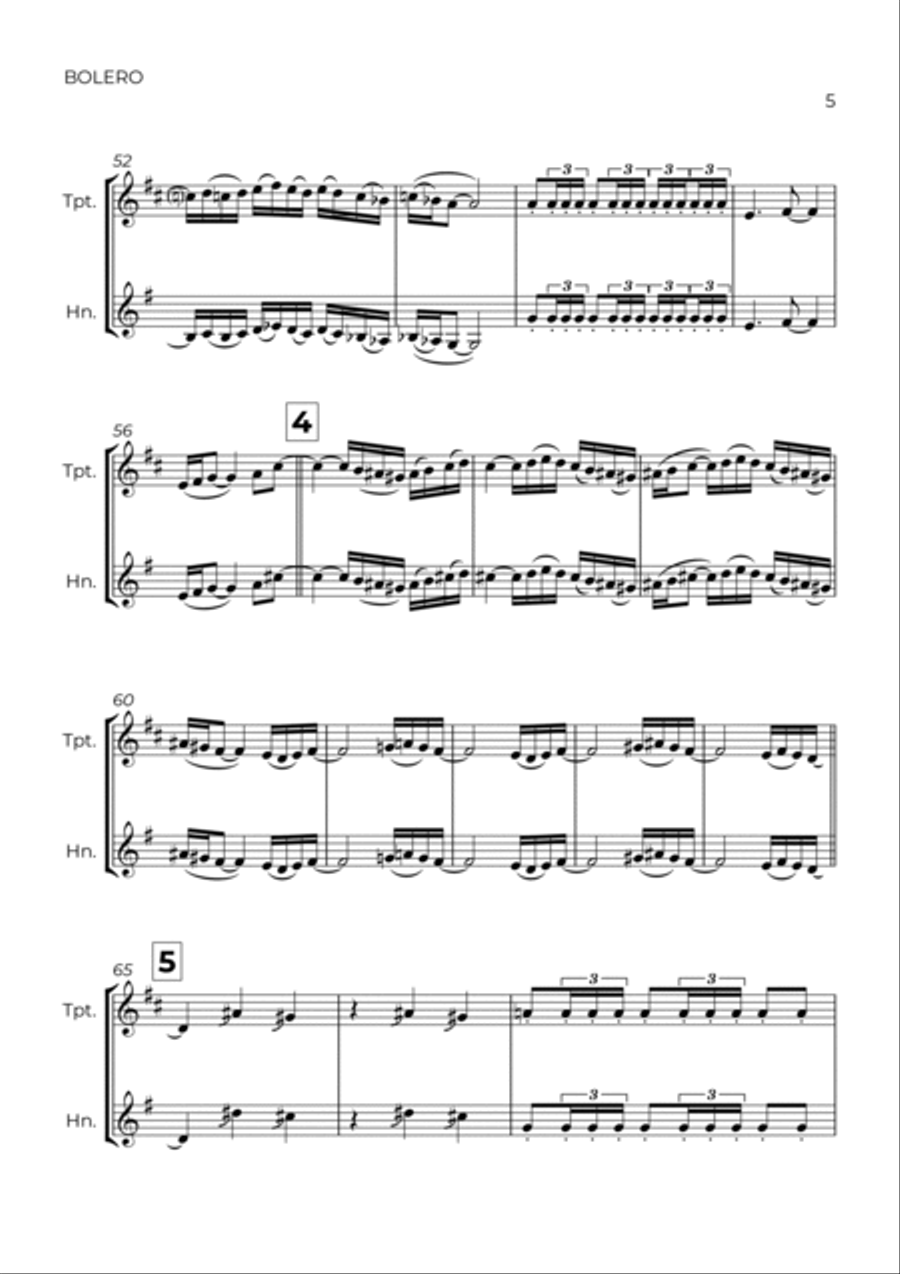 BOLERO - RAVEL - TRUMPET & HORN Brass Duet scores gallery preview page 5