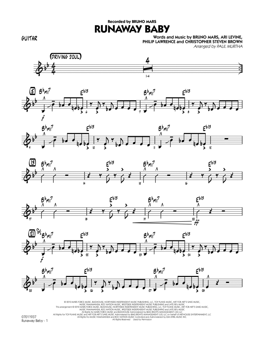 Runaway Baby - Guitar Jazz Ensemble scores gallery preview page 1