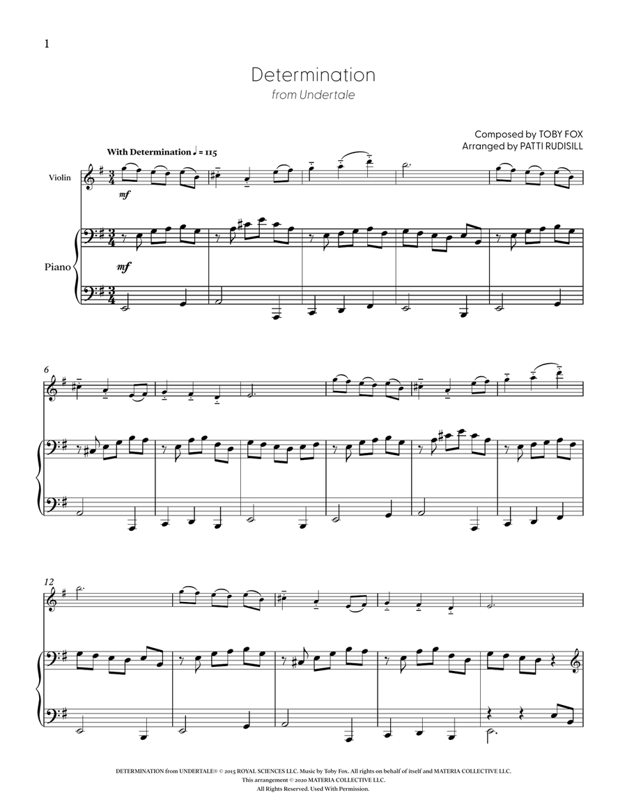 Determination (from UNDERTALE) (for Solo Violin with Piano Accompaniment) Violin Solo scores gallery preview page 2