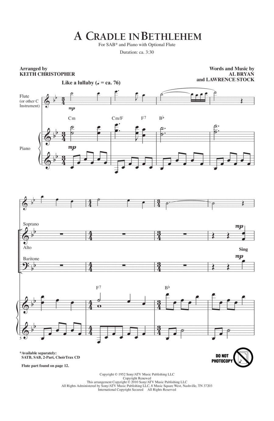 A Cradle In Bethlehem A Cradle In Bethlehem 3-Part scores gallery preview page 1