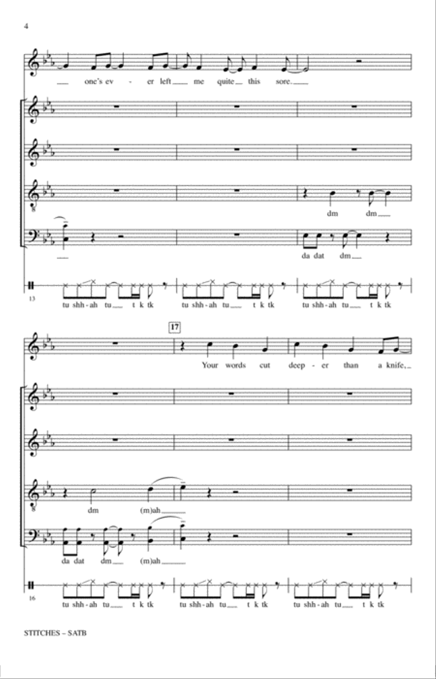 Stitches (arr. Brandy Kay Riha) 4-Part scores gallery preview page 3