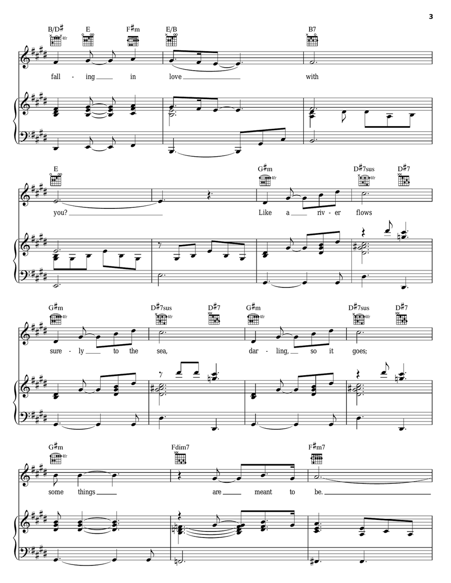 Can't Help Falling In Love Piano, Vocal, Guitar scores gallery preview page 3