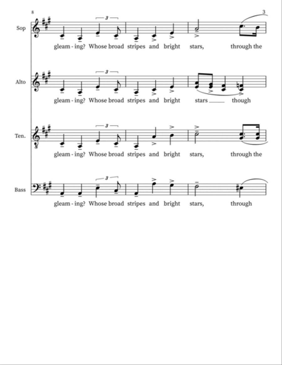 United states national anthem Piano, Vocal, Guitar scores gallery preview page 3
