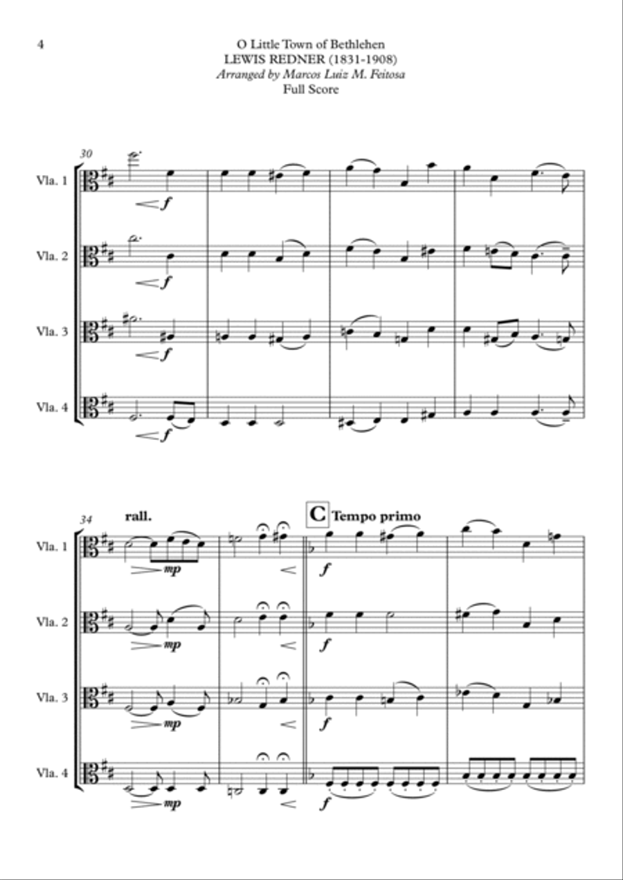 O Little Town of Bethlehem - Viola Quartet String Quartet scores gallery preview page 6