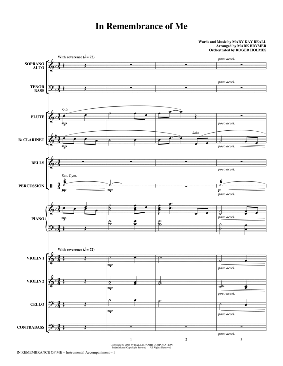 In Remembrance Of Me - Full Score Choir scores gallery preview page 1