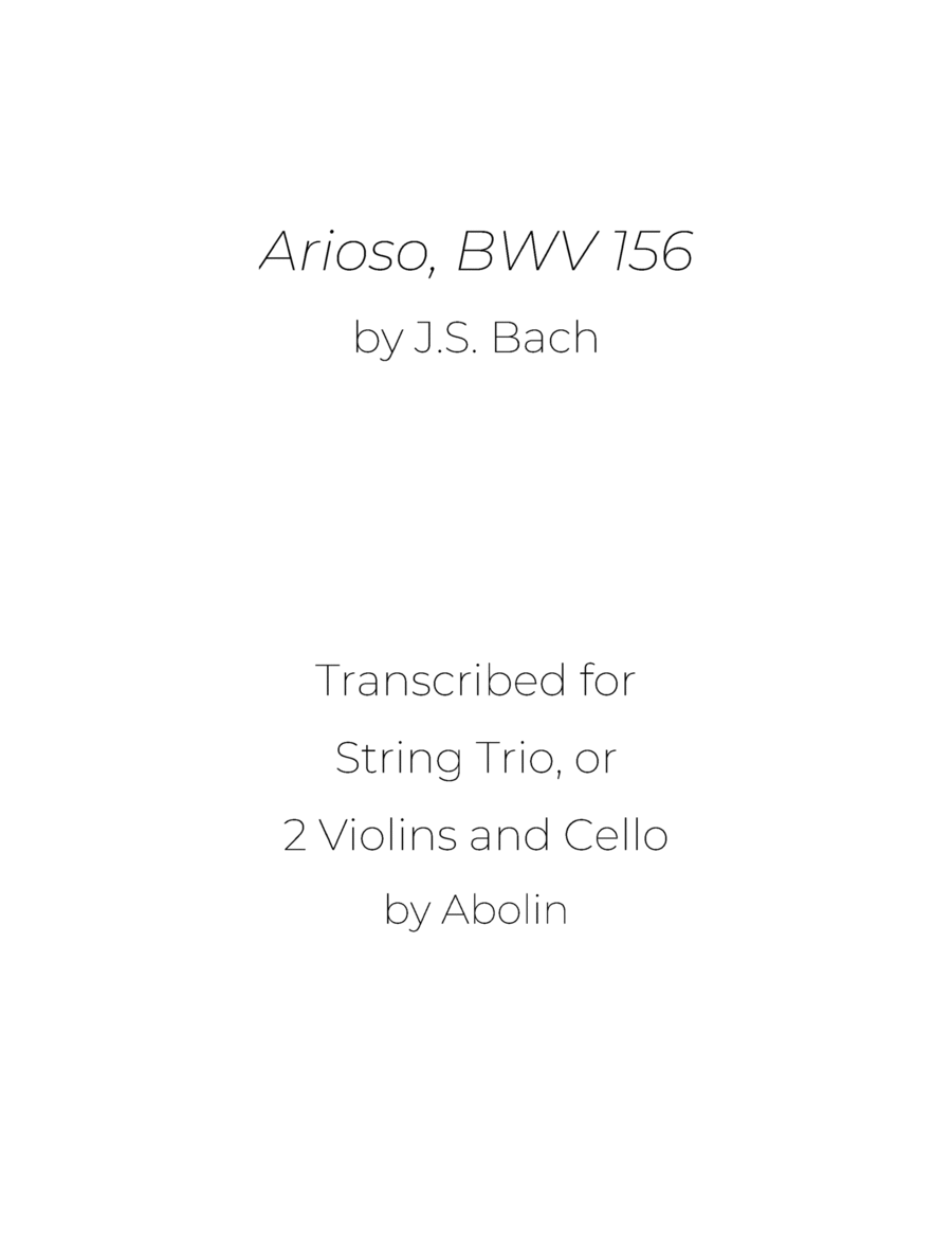 Bach: Arioso, BWV 156 - String Trio, or 2 Violins and Cello image number null