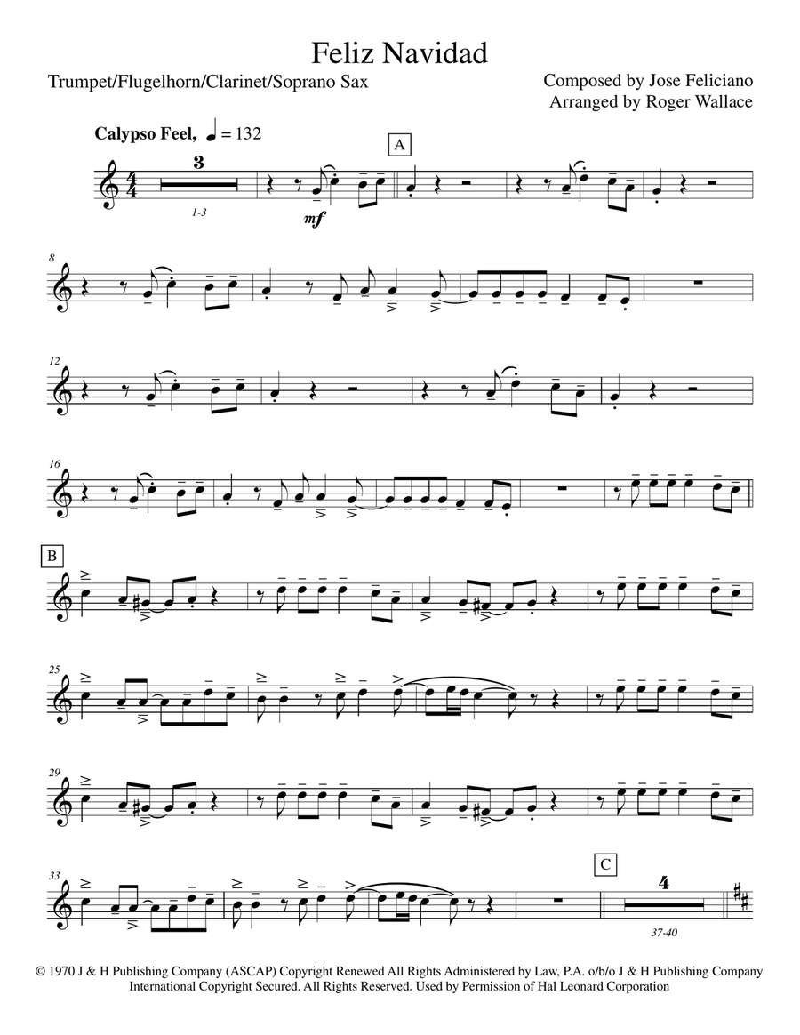 Feliz Navidad Trumpet Solo scores gallery preview page 1