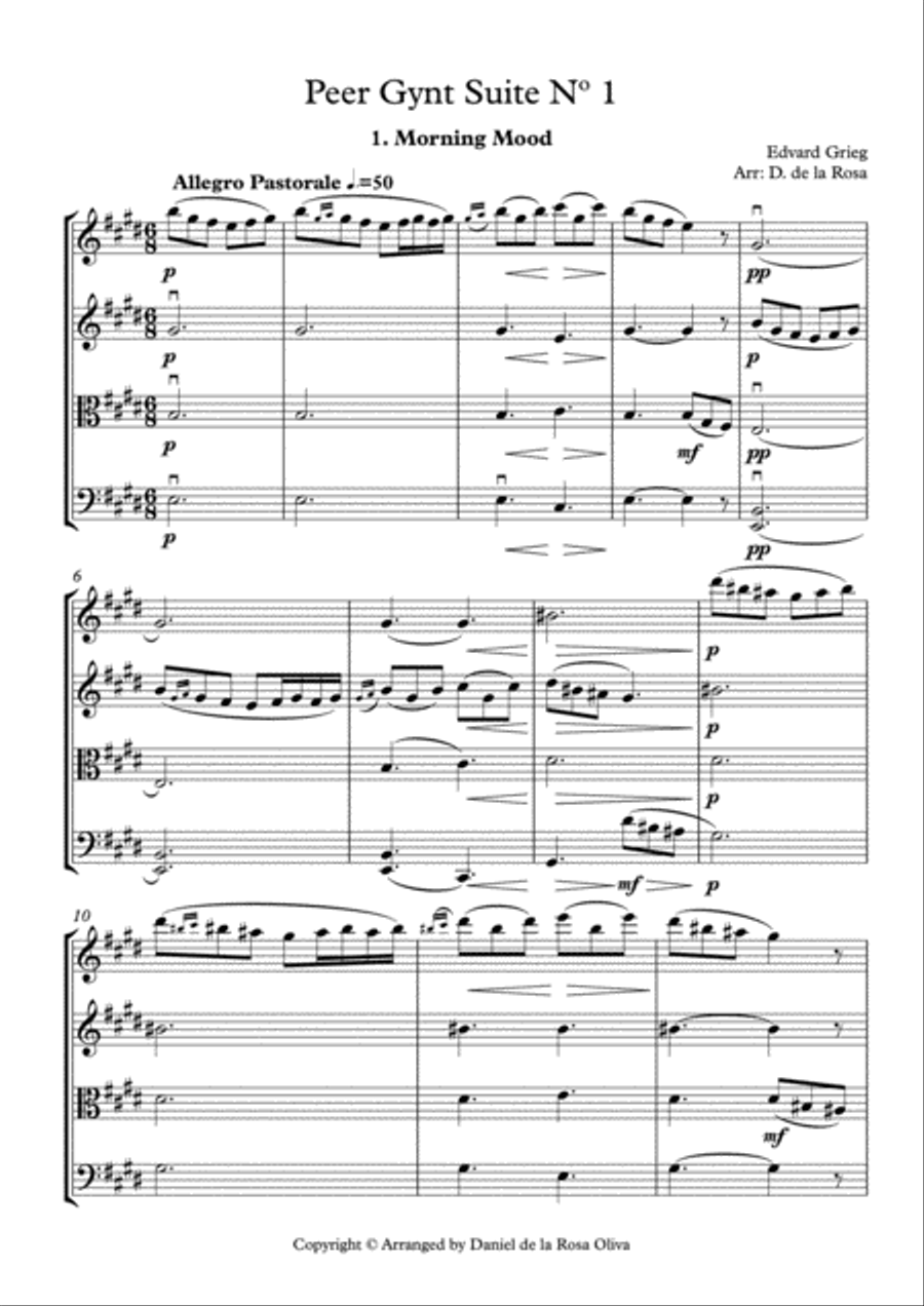 Peer Gynt Suite Nº 1 - E. Grieg - For String Quartet (Full Score and Parts) String Quartet scores gallery preview page 2
