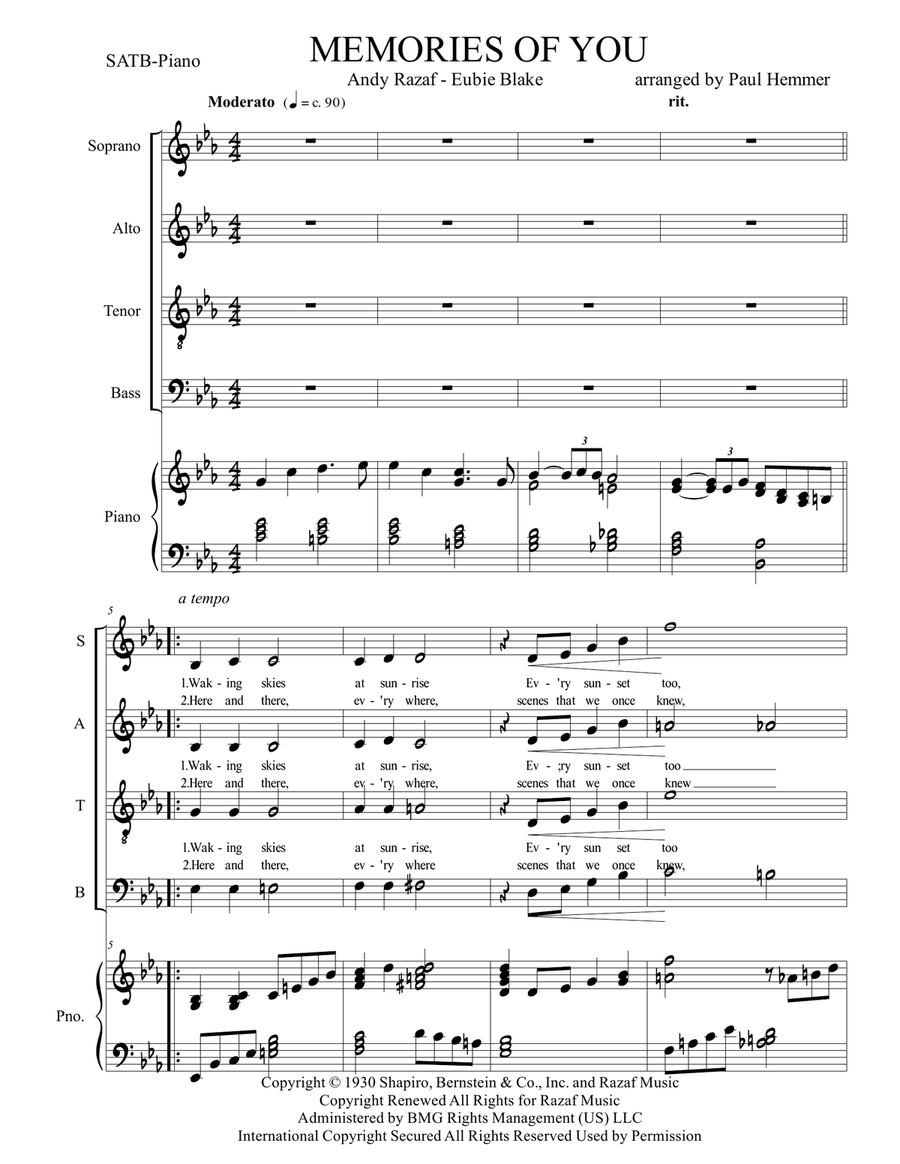 Memories Of You 4-Part scores gallery preview page 1