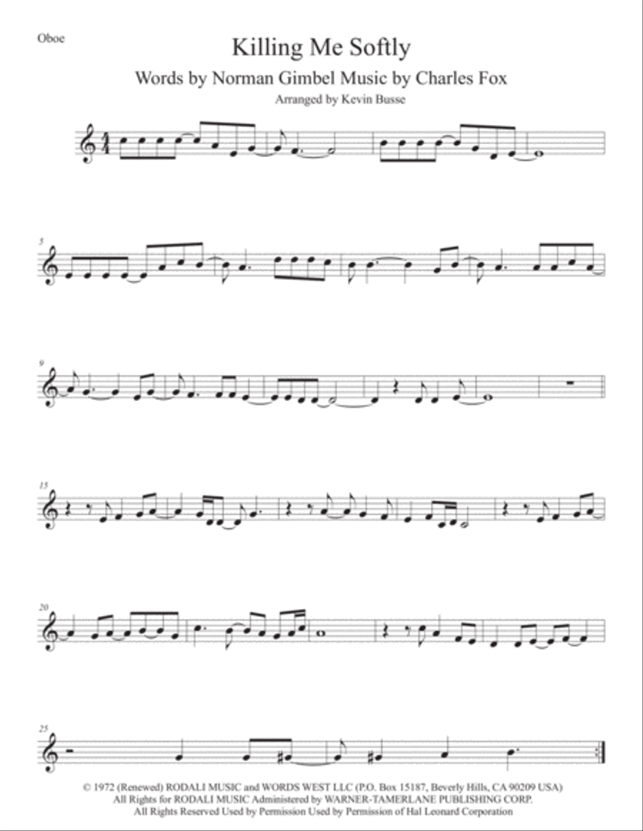 Killing Me Softly With His Song Oboe Solo scores gallery preview page 1