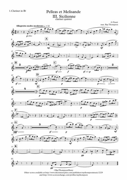 Fauré: Pelleas et Melisande Op.78 III. Sicilienne - clarinet quintet image number null