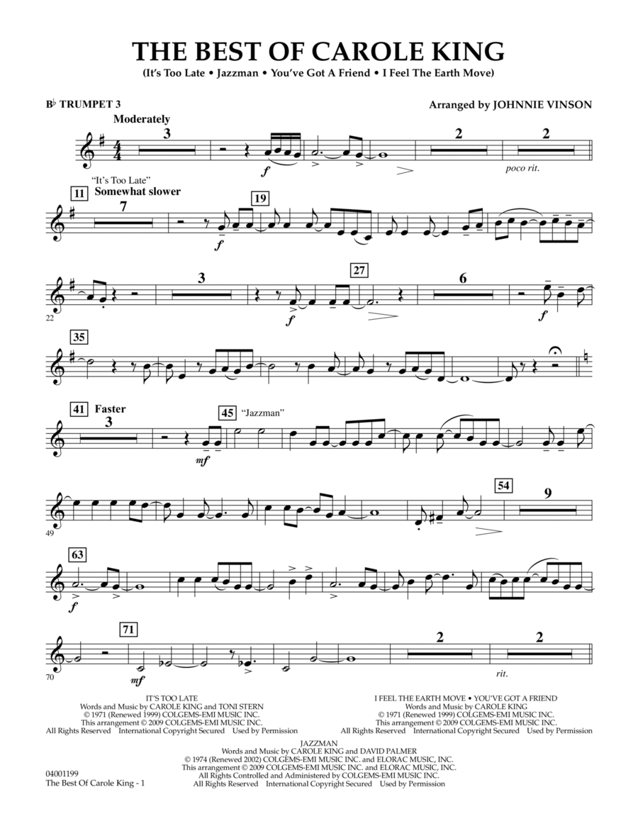 The Best of Carole King - Bb Trumpet 3 Concert Band scores gallery preview page 1
