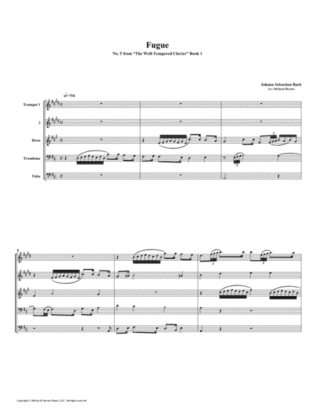 Fugue 05 from Well-Tempered Clavier, Book 1 (Brass Quintet) image number null