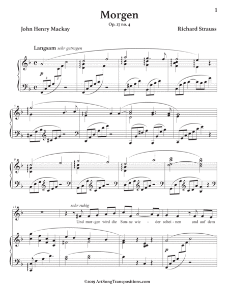Morgen, Op. 27 no. 4 (in 2 medium keys: F, E major)