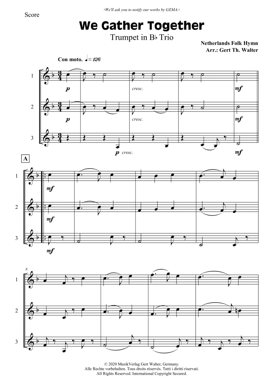 We Gather Together Trumpet Solo scores gallery preview page 1