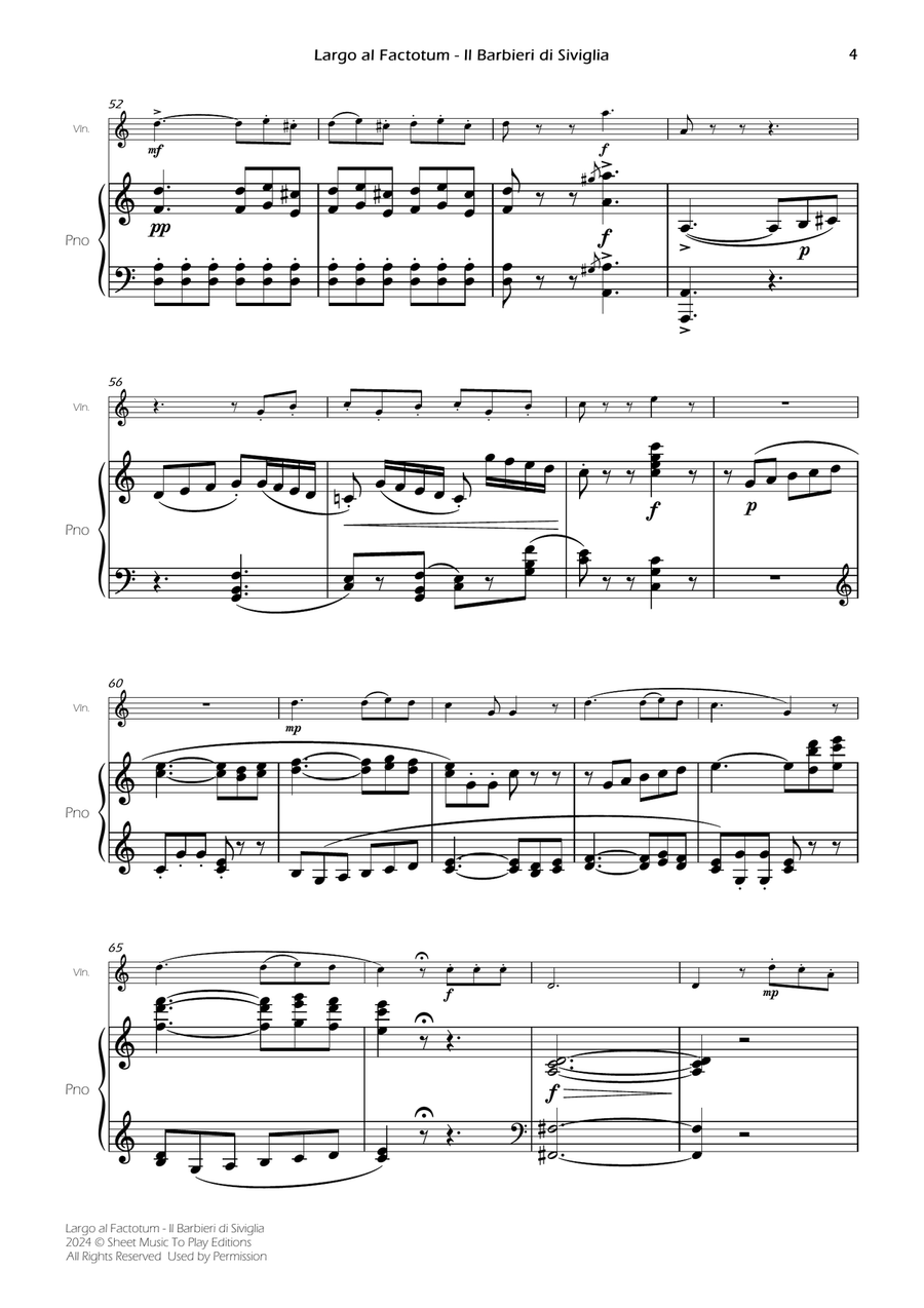 Largo al Factotum - Violin and Piano (Full Score) Violin Solo scores gallery preview page 4