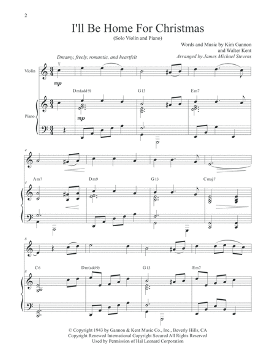 I'll Be Home For Christmas Violin Solo scores gallery preview page 2