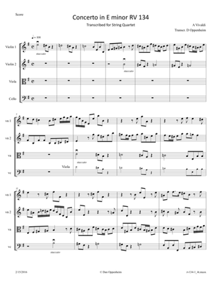 Book cover for Vivaldi: Concerto in E minor RV 134 movement 1 Arr. for String Quartet