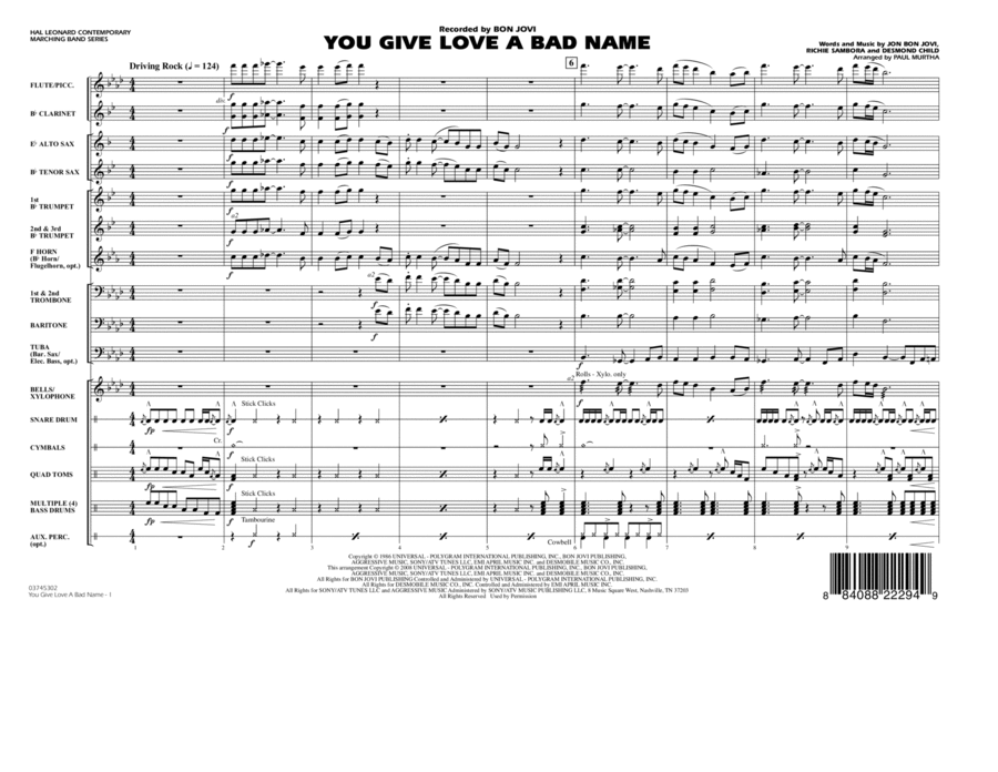 You Give Love a Bad Name - Full Score Marching Band scores gallery preview page 1