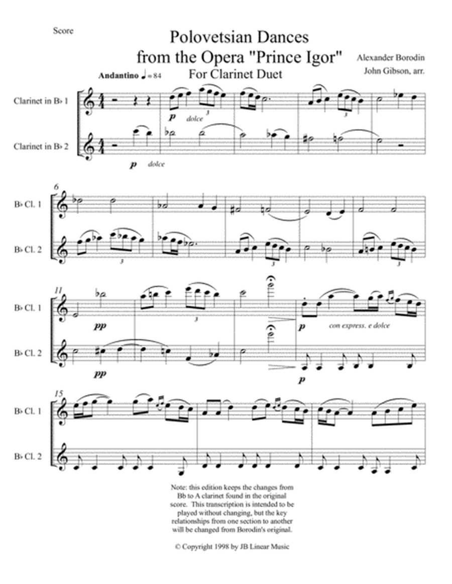 Borodin - Polovetsian Dances set for two clarinets image number null