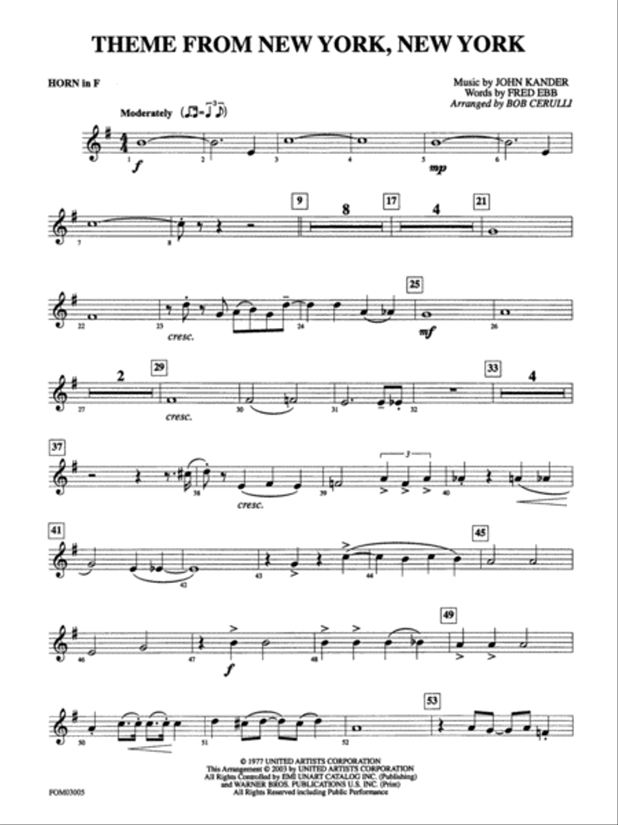New York, New York, Theme from: 1st F Horn Full Orchestra scores gallery preview page 1