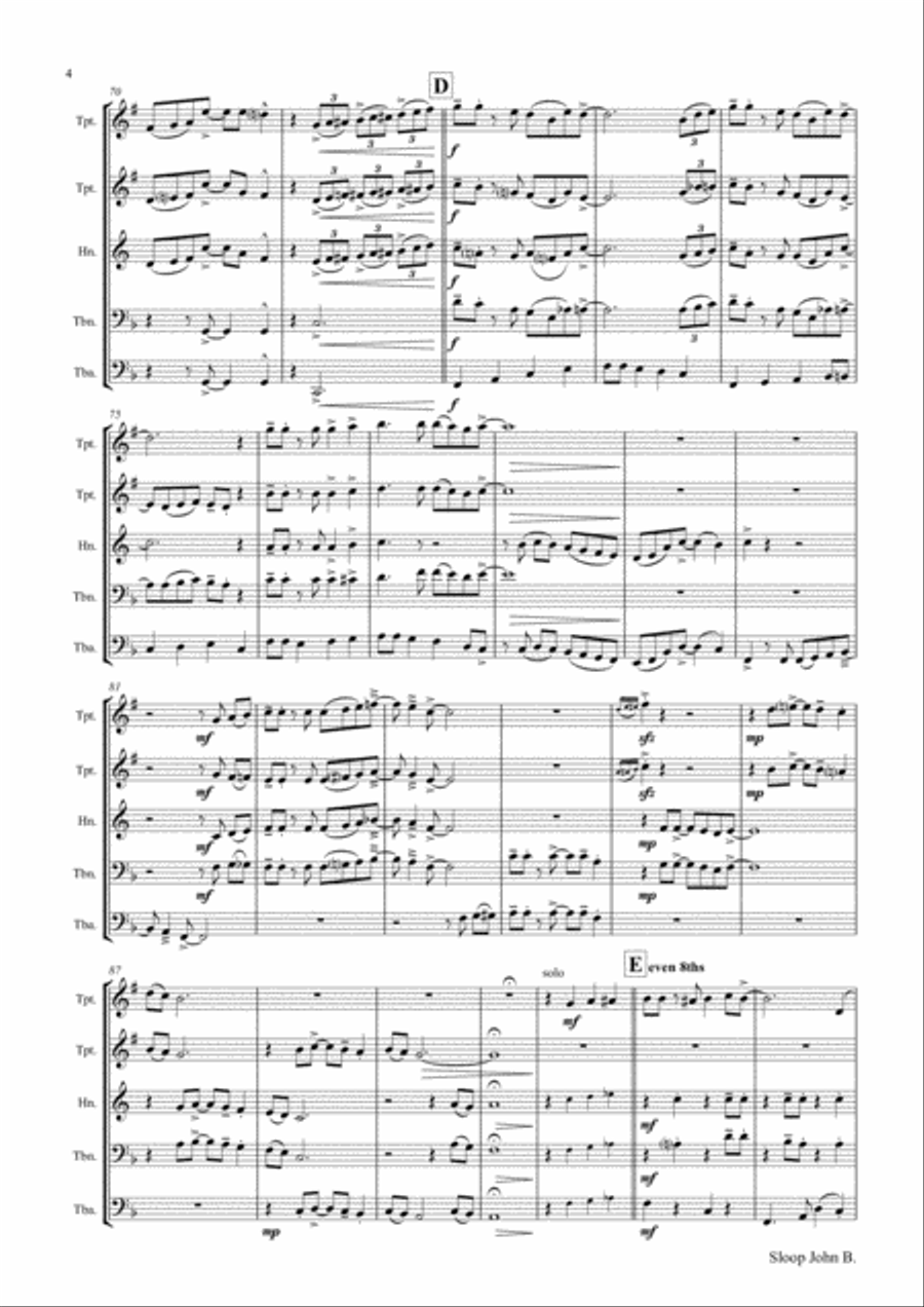 Sloop John B. - Caribian Folk Song - Brass Quintet Brass Quintet scores gallery preview page 4