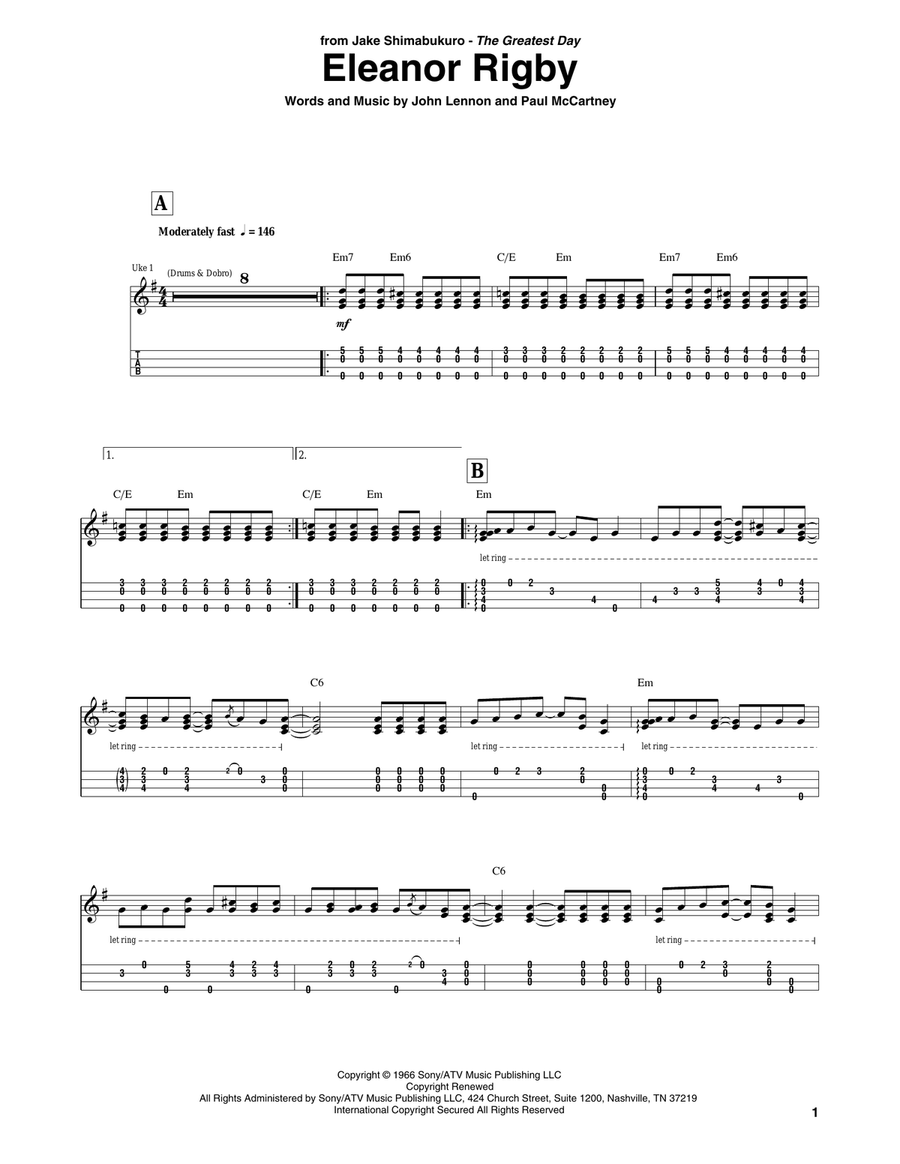 Eleanor Rigby (arr. Jake Shimabukuro) Ukulele scores gallery preview page 1