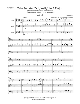 Book cover for Pepusch, J. - Sonata in F (Mvt. 4) for Violin Viola and Cello
