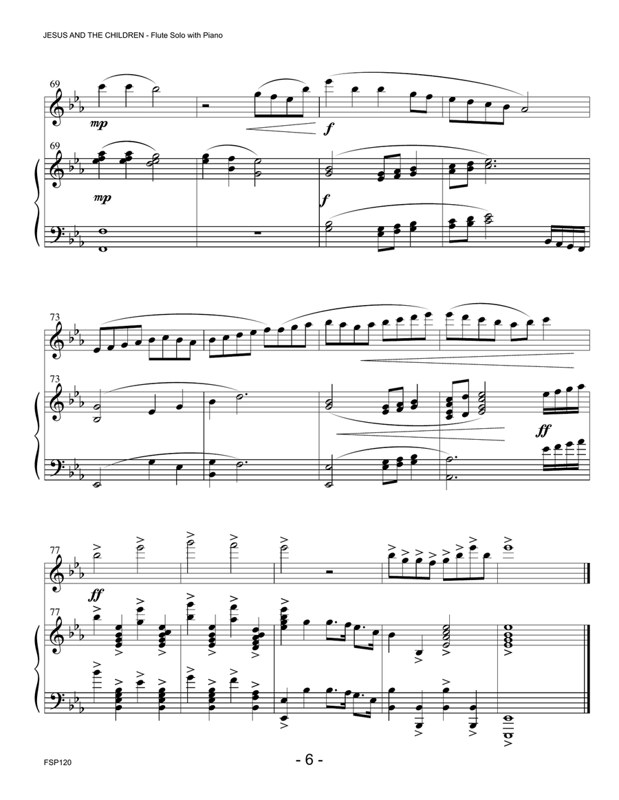 JESUS AND THE CHILDREN (medley of children's hymns) - FLUTE SOLO with Piano Accompaniment Flute Solo scores gallery preview page 6