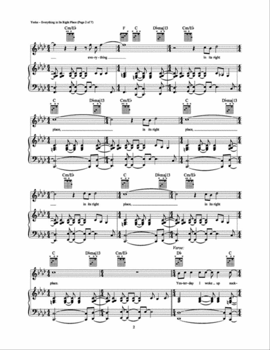 Everything in Its Right Place Piano, Vocal, Guitar scores gallery preview page 2