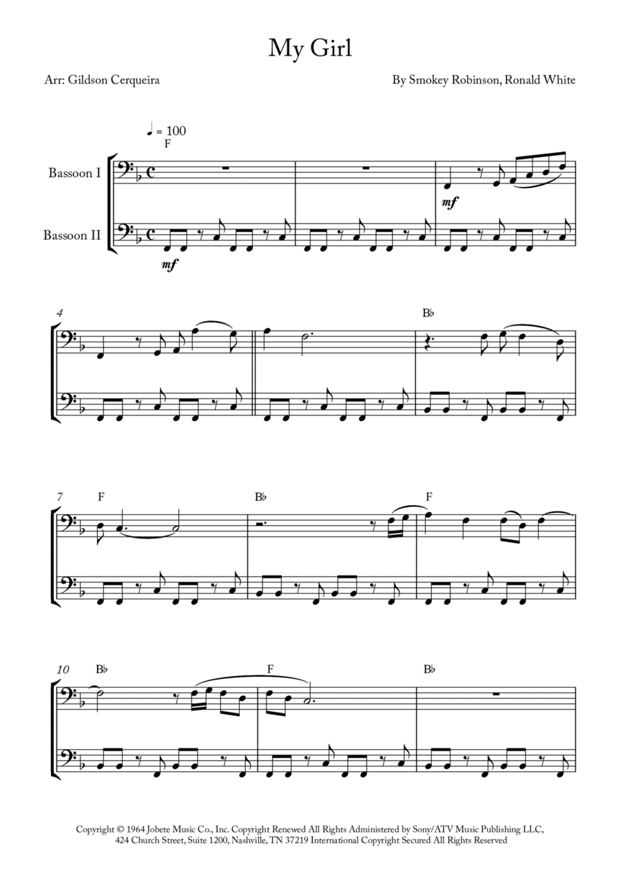 My Girl Woodwind Duet scores gallery preview page 1