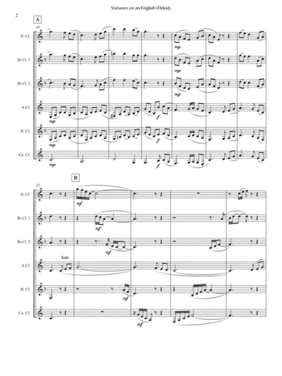 Variants on an English Melody, for clarinet sextet or choir image number null