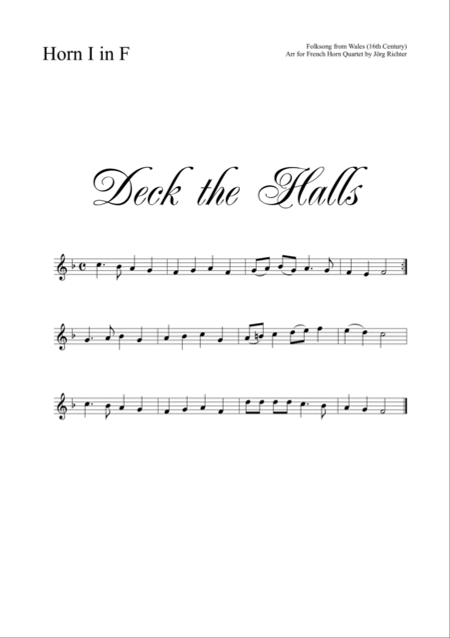 Deck the Halls (Christmas Carol) for French Horn Quartet Brass Quartet scores gallery preview page 3