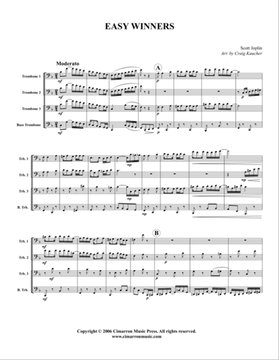 Easy Winners Trombone Quartet scores gallery preview page 1