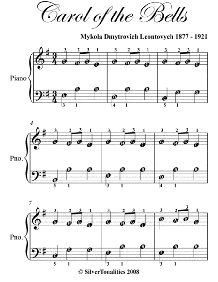 Carol of the Bells Easy Piano Sheet Music Easy Piano scores gallery preview page 2