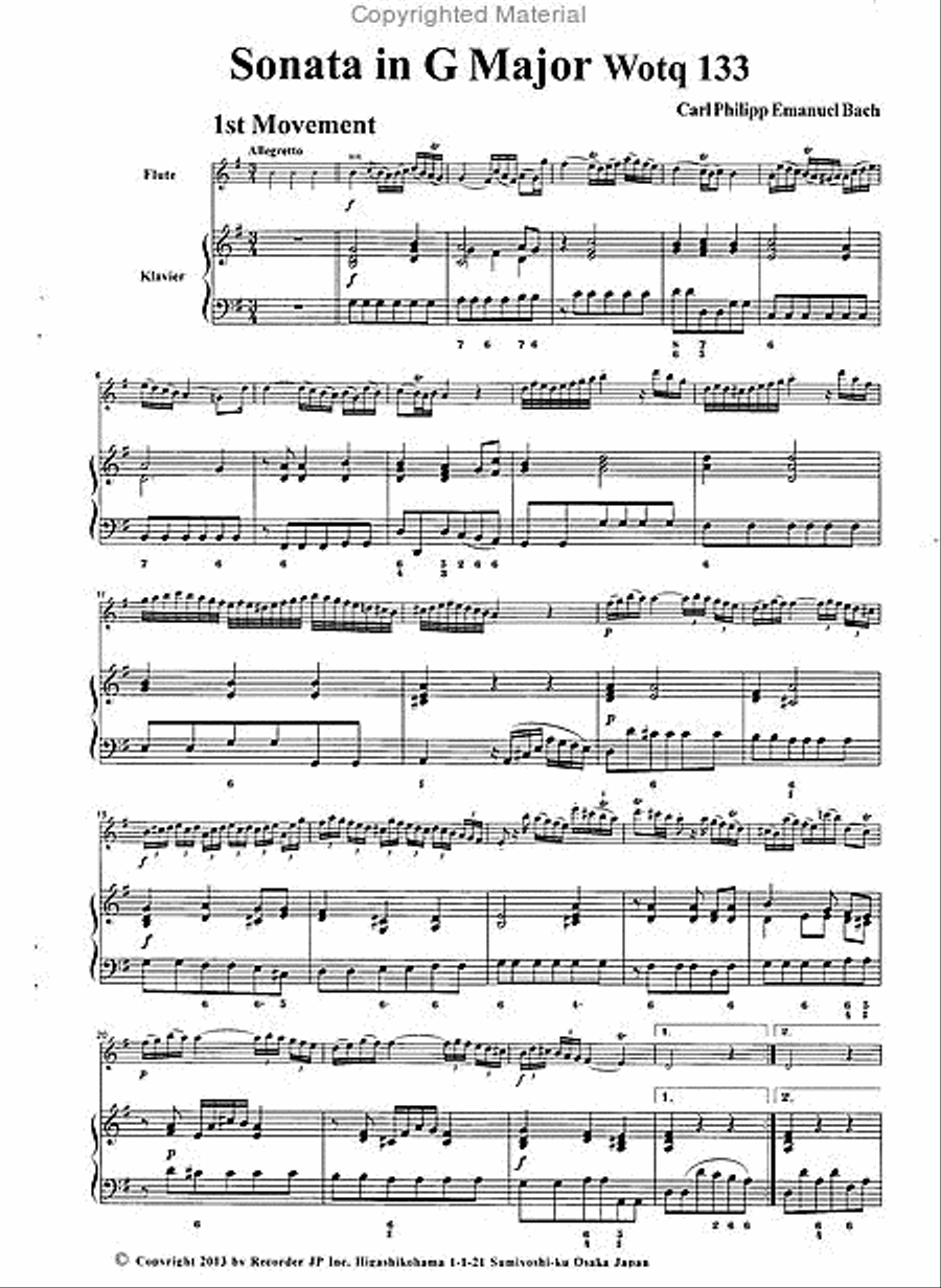 Hamburger Sonata in G Major Wotq 133 Flute scores gallery preview page 3