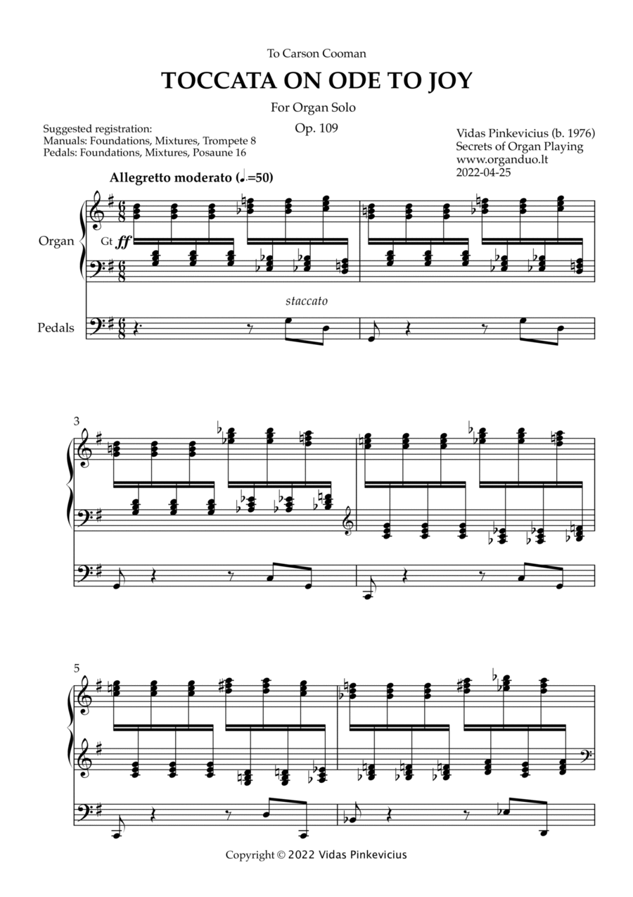 Toccata on Ode to Joy, Op. 109 (Organ Solo) by Vidas Pinkevicius (2022) Organ Solo scores gallery preview page 1