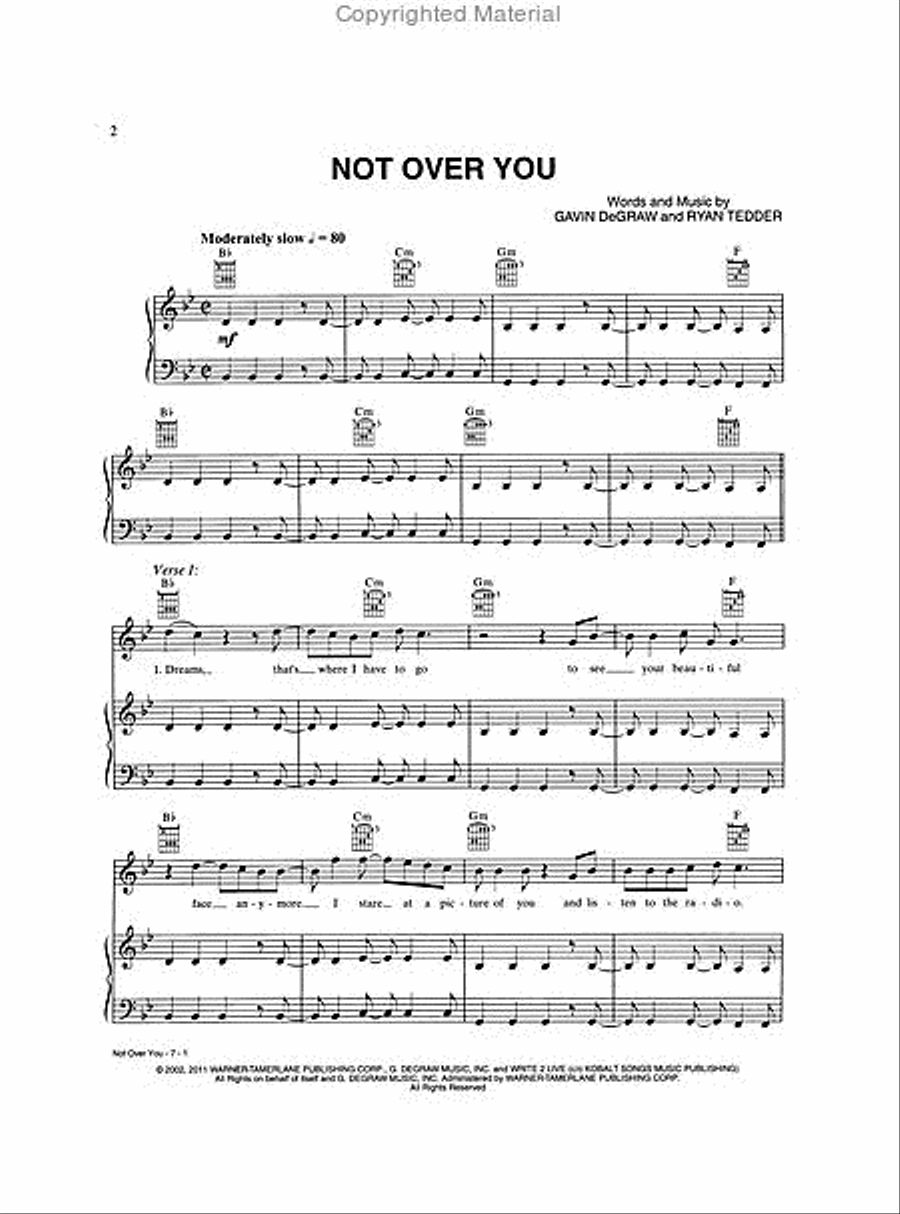 Not Over You Piano, Vocal, Guitar scores gallery preview page 2