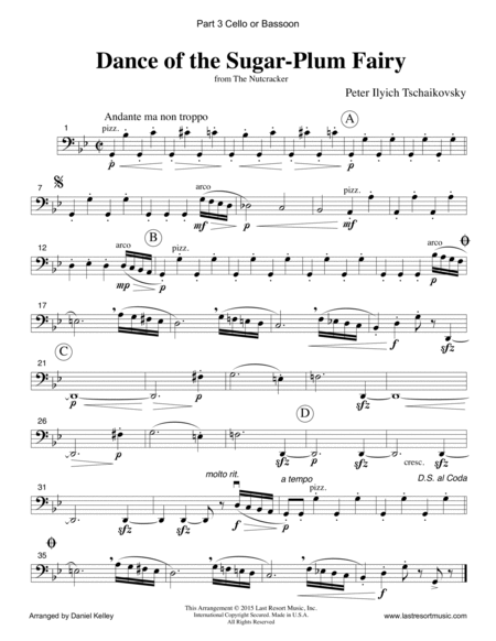 Dance of the Sugar Plum Fairy from The Nutcracker for Piano Trio (Violin, Cello, Piano) Set of 3 Par