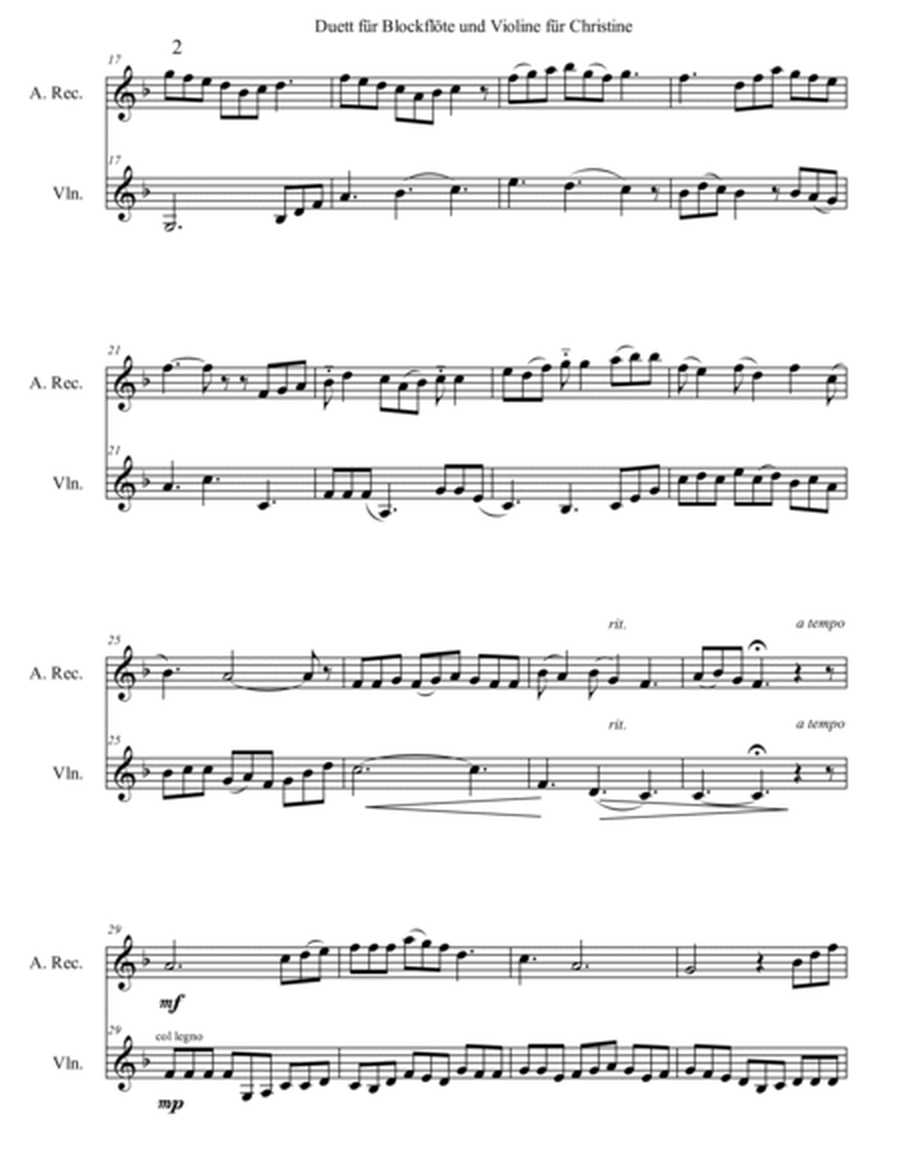 Duett für Blockflöte und Violine für Christine (Opus 484) image number null