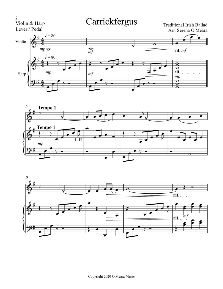 Carrickfergus for Violin & Harp String Duet scores gallery preview page 2