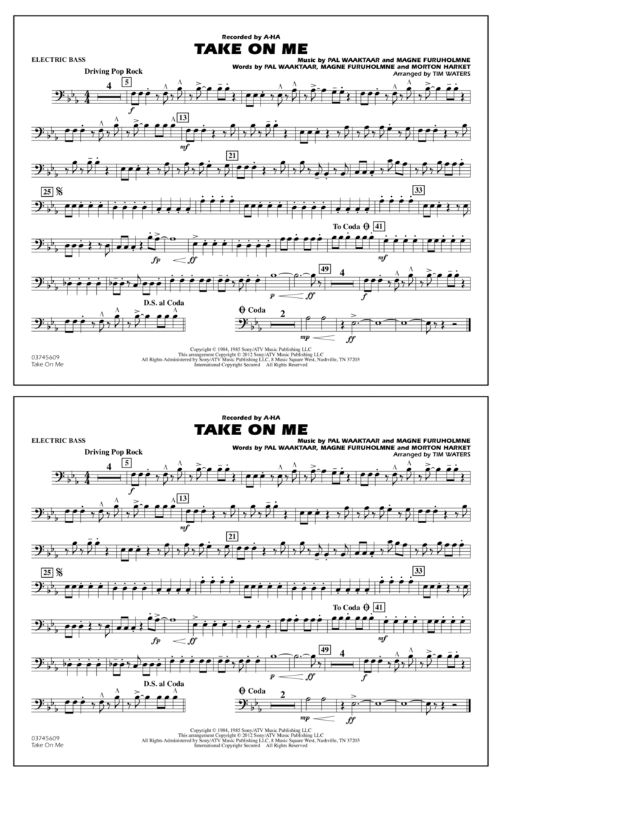 Take On Me - Electric Bass Marching Band scores gallery preview page 1