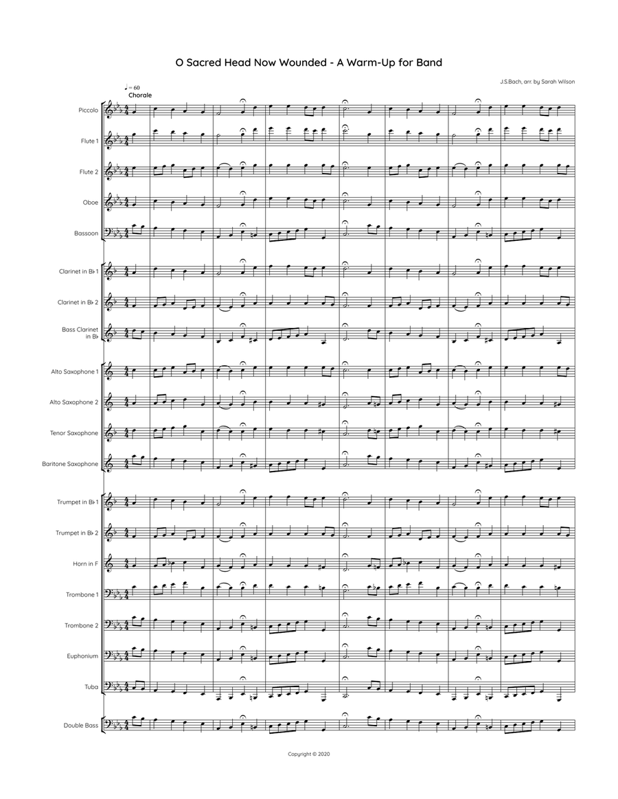 Warm-up for Concert Band in Eb - Bach Chorale Arrangement - O Sacred Head Concert Band scores gallery preview page 1