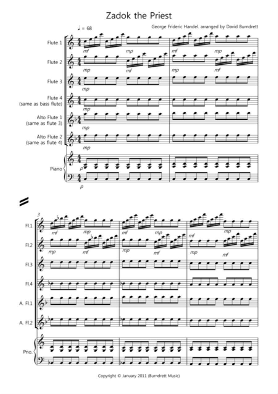 Zadok the Priest for Flute Quartet Flute Quartet scores gallery preview page 1