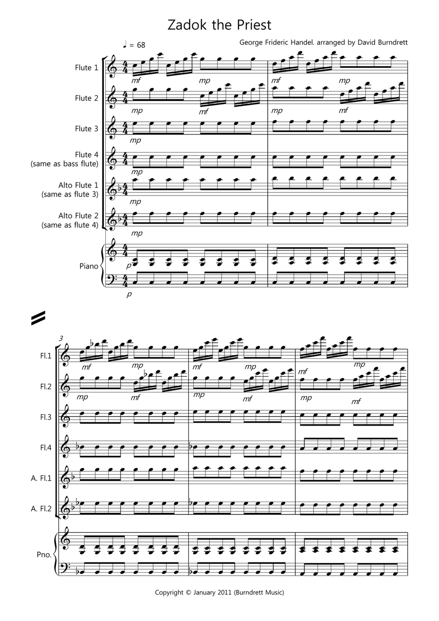 Zadok the Priest for Flute Quartet