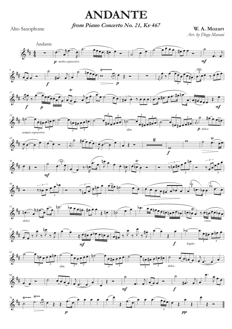 Andante from Concerto No. 21 for Alto Saxophone and Piano Alto Saxophone scores gallery preview page 1