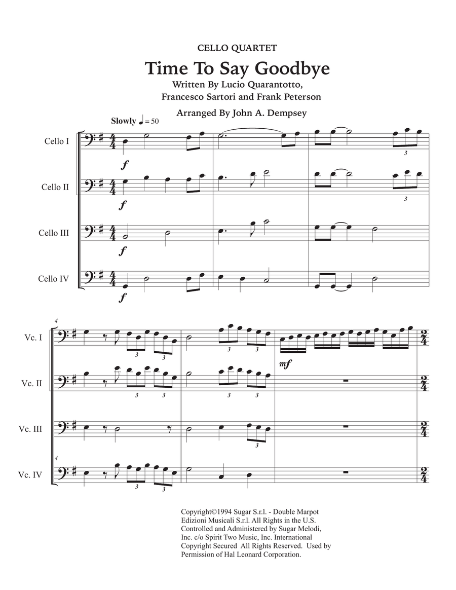 Time To Say Goodbye String Quartet scores gallery preview page 5