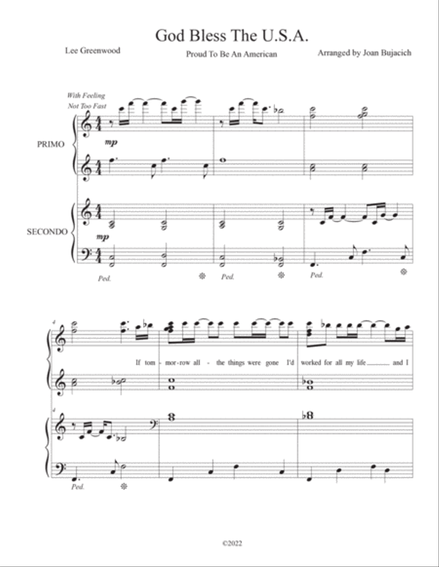 God Bless The U.s.a. 1 Piano, 4-Hands scores gallery preview page 2